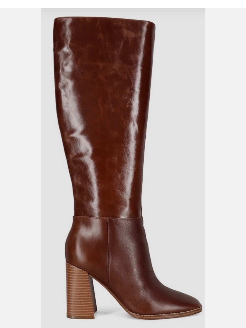 Nine West 11 Women's Temas Tall Natural Dark Brown Leather Block Heel Boot